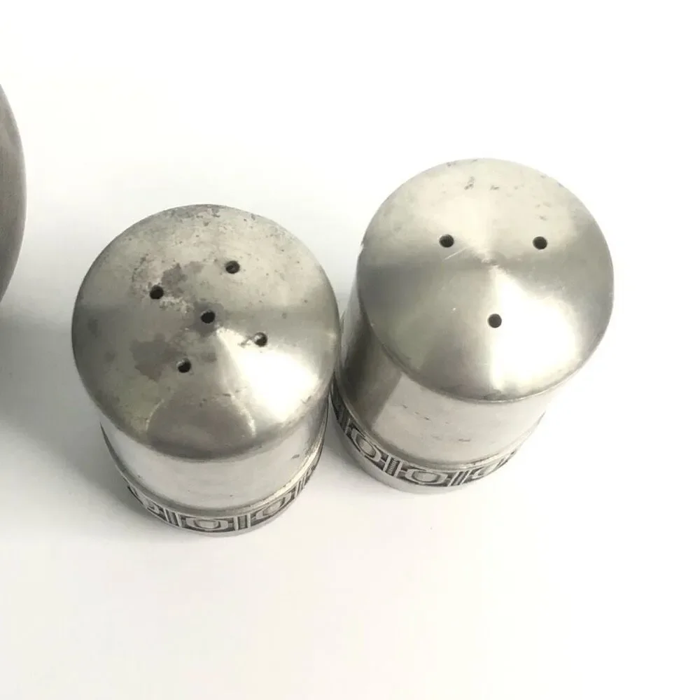 pewter selandia norway art deco design sugar salt and pepper shakers classic mod